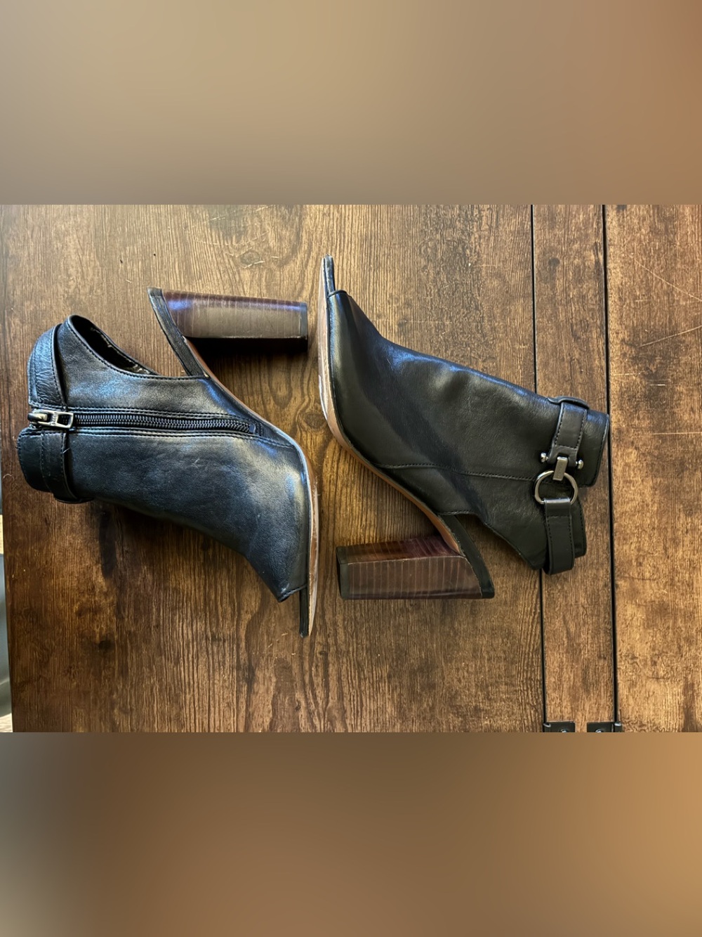 Coach Lafayette Black Leather Stacked Heel open toe Booties